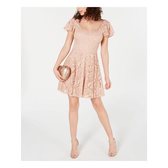 B DARLIN Womens Short Sleeve V Neck Short Shift Dress - Picture 3 of 4